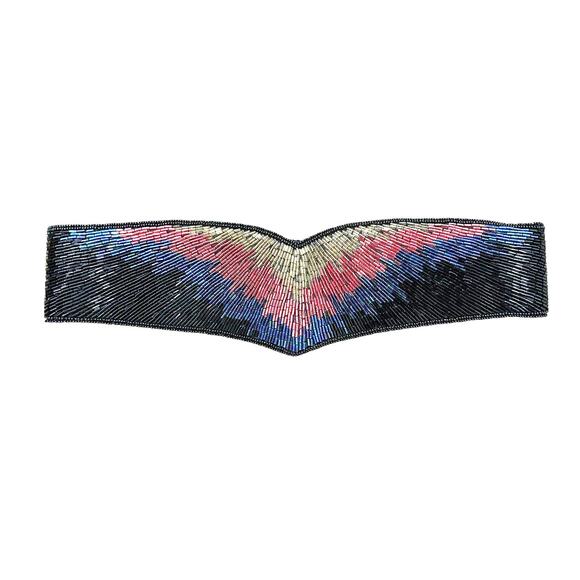 Vintage Saks Fifth Avenue Multicolor Glass Beaded Iridescent Sash Belt Small